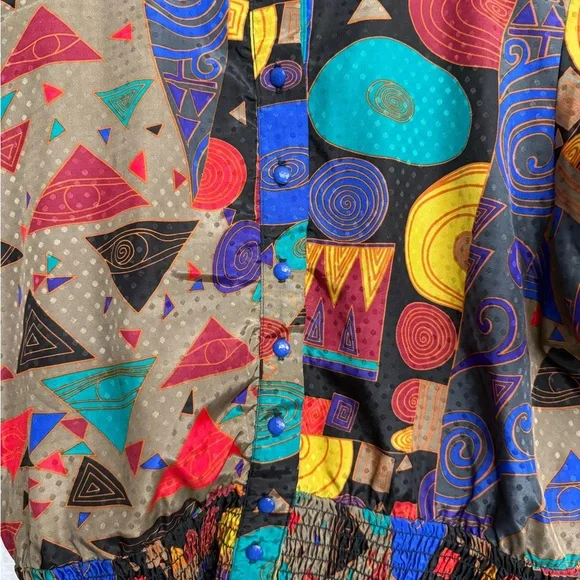 Vintage 80s Susan Freis MultiColor Geometric 2 Piece Blouse and Skirt Set - Picture 3 of 8